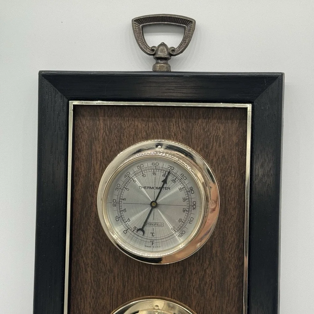 Vtg Springfield Instrument Company 3 Dial Weather Station Thermometer Barometer